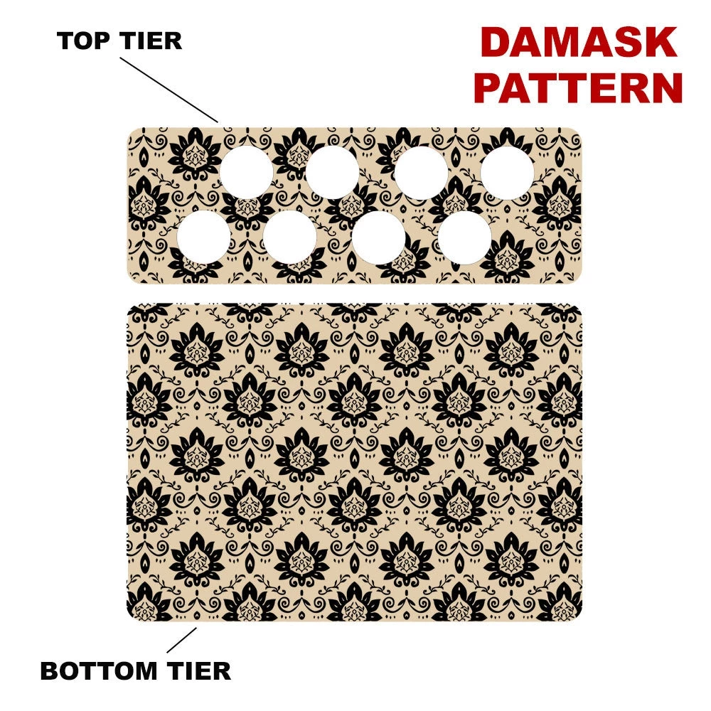 12in-caddy-k-pattern-design_damask.jpg BarProducts.com CHOOSE YOUR PATTERN - Counter Caddies™ - 12 INCH STRAIGHT UNIT W/ K-Cup Holes