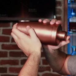 BarProducts.com BarConic® 3 Piece Antique Finish Plated Shaker Set - 28 Oz Flat Top Master Mixology