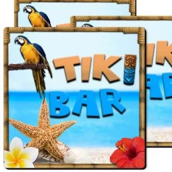 BarProducts.com 3.5in Square Foam Coaster - Tiki Beach Design