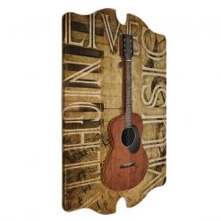 BarProducts Handcrafted Woodshop Made In The USA 3D Wooden Guitar Tavern Sign - Live Music Nightly
