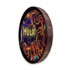 BarProducts Handcrafted Vintage Hula Bar Wood Barrel Top Sign/Clock Woodshop Made In The USA