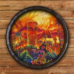 BarProducts Handcrafted Woodshop Made In The USA Lucky Tiki Wood Barrel Top Sign/Clock