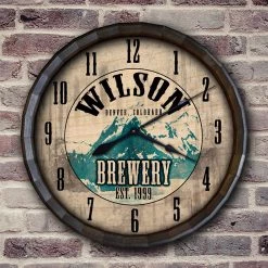 BarProducts Handcrafted Custom Wood Barrel Top Clock - Brewery Woodshop Made In The USA