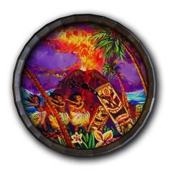 BarProducts Handcrafted Tiki Hula Show Bar Wood Barrel Top Sign/Clock Woodshop Made In The USA