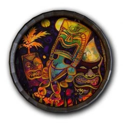 BarProducts Handcrafted Woodshop Made In The USA Tiki Fire Night Wood Barrel Top Sign/Clock