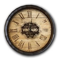 BarProducts Handcrafted Large Vineyard Roman Numeral Wood Barrel Top Clock Woodshop Made In The USA