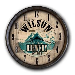 BarProducts Handcrafted Custom Wood Barrel Top Clock - Brewery Woodshop Made In The USA
