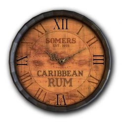 BarProducts Handcrafted Custom Wood Barrel Top Clock – Caribbean Rum Woodshop Made In The USA