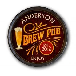 BarProducts.com BAR DECOR Custom Wood Barrel Top Sign – Brew Pub