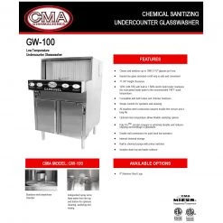 BarProducts.com CMA Low Temp Under Counter Glasswasher With 1.25 KW Electric Tank Heater & Circular Conveyor SPECIAL COLLECTIONS