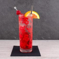 BarProducts.com BARCONIC® COLLINS GLASS - RED HIBISCUS PATTERN - 9.5 OUNCE