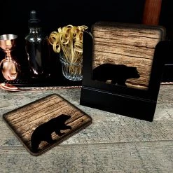 BarProducts.com Wooden Square Coasters - Rustic Animal Theme - Set Of 4 - Options Available