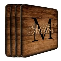 BarProducts Handcrafted WOODEN SQUARE COASTERS - CUSTOMIZABLE - MONOGRAM - SET OF 4