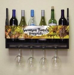 BarProducts Handcrafted CUSTOMIZABLE WALL MOUNTED Wine Bottle & Glass Plaque Hanging Shelf SPECIAL COLLECTIONS