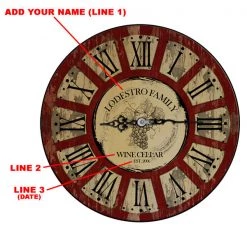BarProducts.com BAR DECOR CUSTOMIZE - Rustic Wooden Clock - Wine Theme - Multiple Sizes
