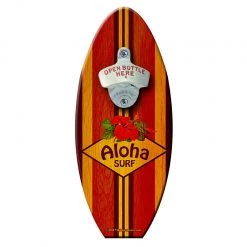 BarProducts Handcrafted Aloha Surf - Wooden Surfboard Wall Mounted Bottle Opener