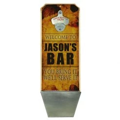 BarProducts Handcrafted Woodshop Made In The USA Custom Wall Mounted Wood Plaque Bottle Opener And Cap Catcher - Serve It