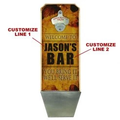 BarProducts Handcrafted Woodshop Made In The USA Custom Wall Mounted Wood Plaque Bottle Opener And Cap Catcher - Serve It