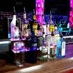 BarProducts.com BarConic® LED Liquor Bottle Display Shelf - 2 Steps - Mahogany - Several Lengths