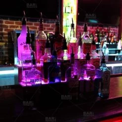 BarProducts.com BarConic® LED Liquor Bottle Display Shelf - 2 Steps - Wild Cherry - Several Lengths