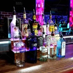 BarProducts.com BarConic® LED Liquor Bottle Display Shelf - 4 Steps - Wild Cherry - Several Lengths