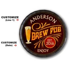 BarProducts.com BAR DECOR Custom Wood Barrel Top Sign – Brew Pub