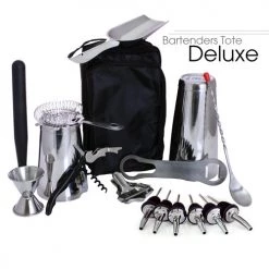 BarProducts.com BAR TOOLS Bartender's Tote – Stainless Steel DELUXE (17pc)