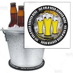 BarProducts.com Beer Bucket Coaster - Ice Cold Beer Served Here - 8.75" Diameter (Reuseable) BAR SUPPLIES