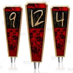 BarProducts Handcrafted Numbered Beer Tap Handles - Oak Wood - Red / Black Grunge