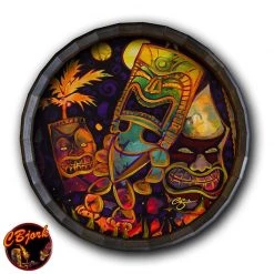 BarProducts Handcrafted Woodshop Made In The USA Tiki Fire Night Wood Barrel Top Sign/Clock