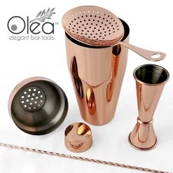 BarProducts.com Master Mixology Olea™ Bar Set - Copper Plated - 4 Piece (Bar Spoon Tip Option)