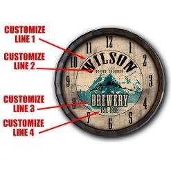 BarProducts Handcrafted Custom Wood Barrel Top Clock - Brewery Woodshop Made In The USA