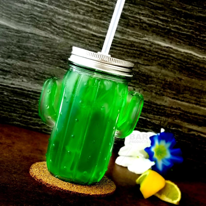 cactus_glass_drink_with_lid_and_straw_800_bpc_display.jpg BarProducts.com BAR SUPPLIES BarConic® Cactus Mason Jar Glass - W/ Lid