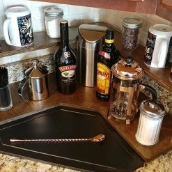 BarProducts.com Counter Caddies™ - Stained Finish - CORNER Shelf W/ Trash Can Inset KITCHEN, DINING & SERVICE