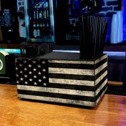 BarProducts.com Wooden Bar Caddy - Black American Flag SPECIAL COLLECTIONS