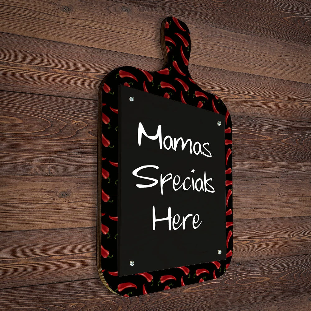 cutting-board-shaped-chalkboard-sign-PEPPERS-WEB-1.jpg BarProducts Handcrafted Wood Plaque Menu - Cutting Board Shaped Chalkboard - Pepper Design