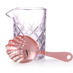Bar Products Diamond Pattern Cocktail Mixing Glass With Olea™ Copper Plated Julep Strainer Master Mixology