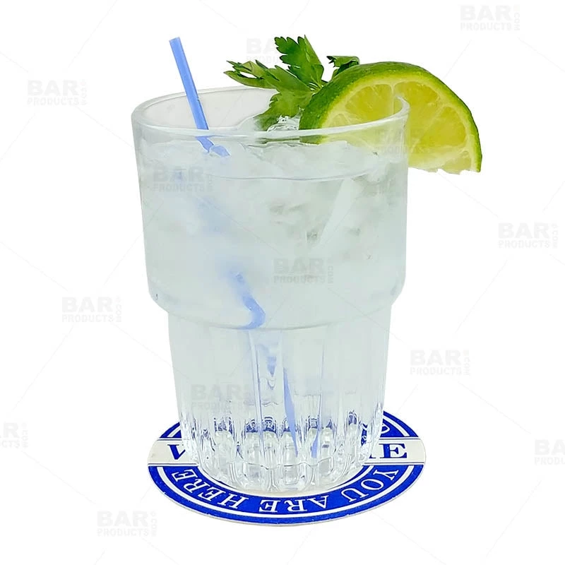 drink-coaster-blue-welcome-bpc-1.jpg Bar Products Drink Coasters - Round 3.5" Diameter "We Are Glad You Are Here" - Pack Of 250