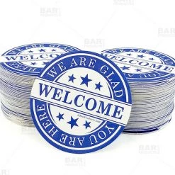 Bar Products Drink Coasters - Round 3.5" Diameter "We Are Glad You Are Here" - Pack Of 250