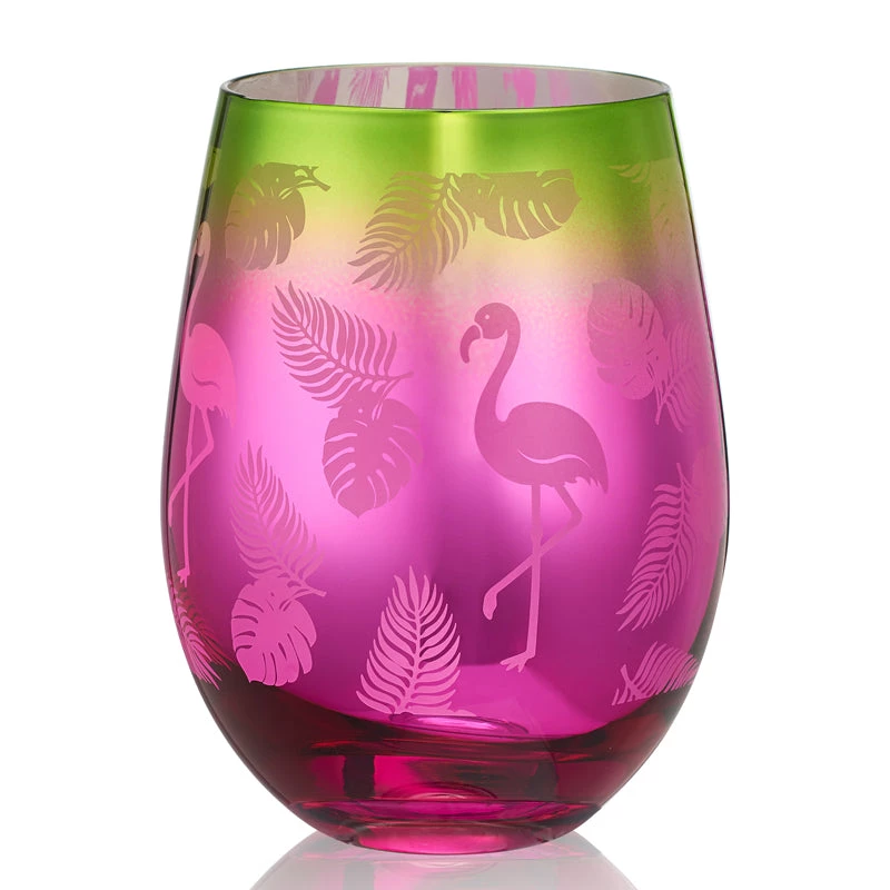 flamtropics_stemls.jpg BarProducts.com FLAMINGO TROPICS 20 Oz. STEMLESS WINE GLASS