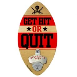 BarProducts Handcrafted Woodshop Made In The USA Get Hit Or Quit Football Shaped Wall Mounted Beer Bottle Opener
