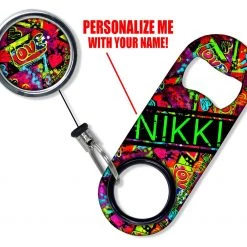 BarProducts.com CUSTOMIZABLE Mini Bottle Opener With Retractable Reel - Grungy Love Bartending Bottle Openers