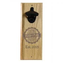 BarProducts Handcrafted Engraved Irish Pub Wooden Wall Bottle Opener W/ Magnetic Cap Catcher Woodshop Made In The USA