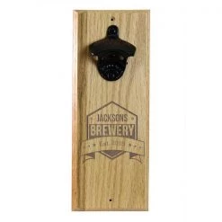BarProducts Handcrafted Woodshop Made In The USA Engraved Brewery Wooden Wall Bottle Opener W/ Magnetic Cap Catcher