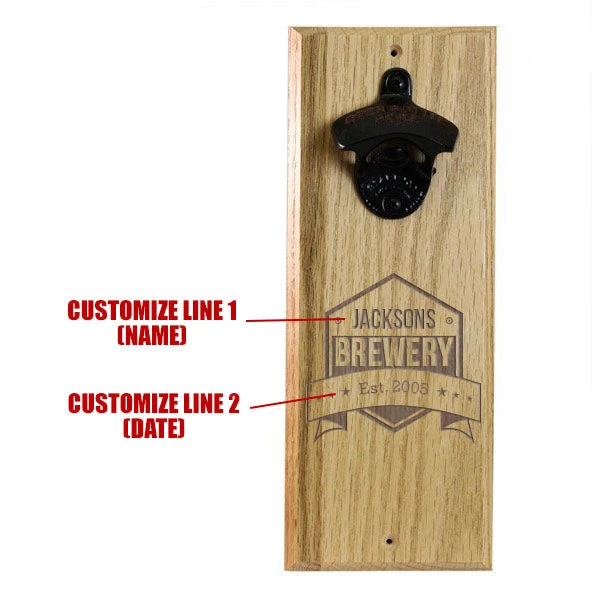 hard-wood-opener-magnet-brewery1.jpg BarProducts Handcrafted Woodshop Made In The USA Engraved Brewery Wooden Wall Bottle Opener W/ Magnetic Cap Catcher