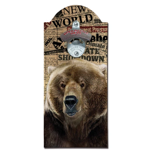 hipster-bear-500.jpg BarProducts Handcrafted Woodshop Made In The USA Hipster Brown Bear Wooden Bottle Opener With Magnetic Cap Catcher