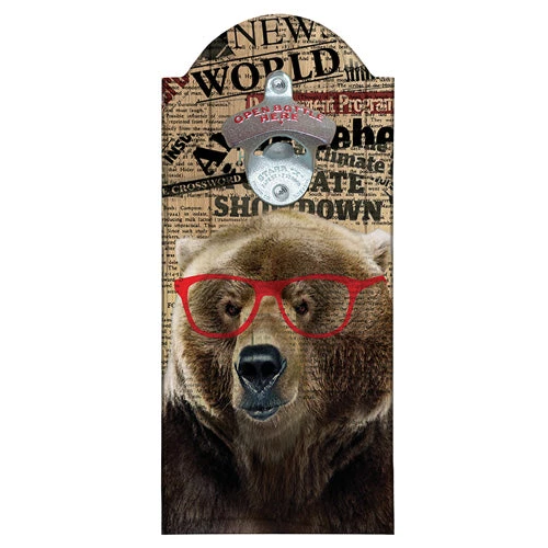 hipster-bear-wooden-opener-magnetic-500_1.jpg BarProducts Handcrafted Woodshop Made In The USA Hipster Brown Bear Wooden Bottle Opener With Magnetic Cap Catcher