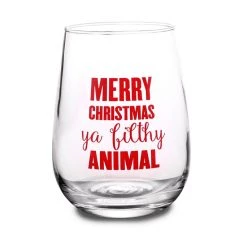 BarProducts.com Merry Christmas Ya Filthy Animal Stemless Wine Glass BAR SUPPLIES