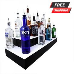 BarProducts.com BAR DECOR BarConic® LED Liquor Bottle Display Shelf - Outside Corner - 3 Steps - Black
