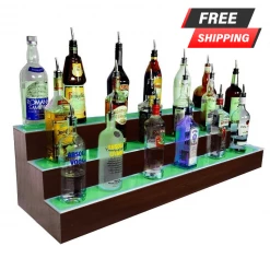 BarProducts.com BarConic® LED Liquor Bottle Display Shelf - 3 Steps - Mahogany - Several Lengths BAR DECOR